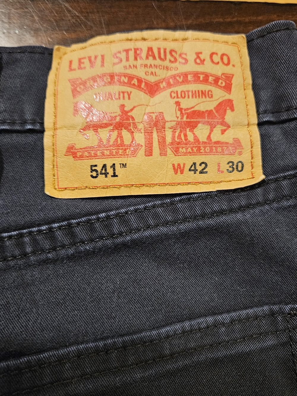 Levi's 541 Relaxed Jeans in Black with Tan Leather Patch